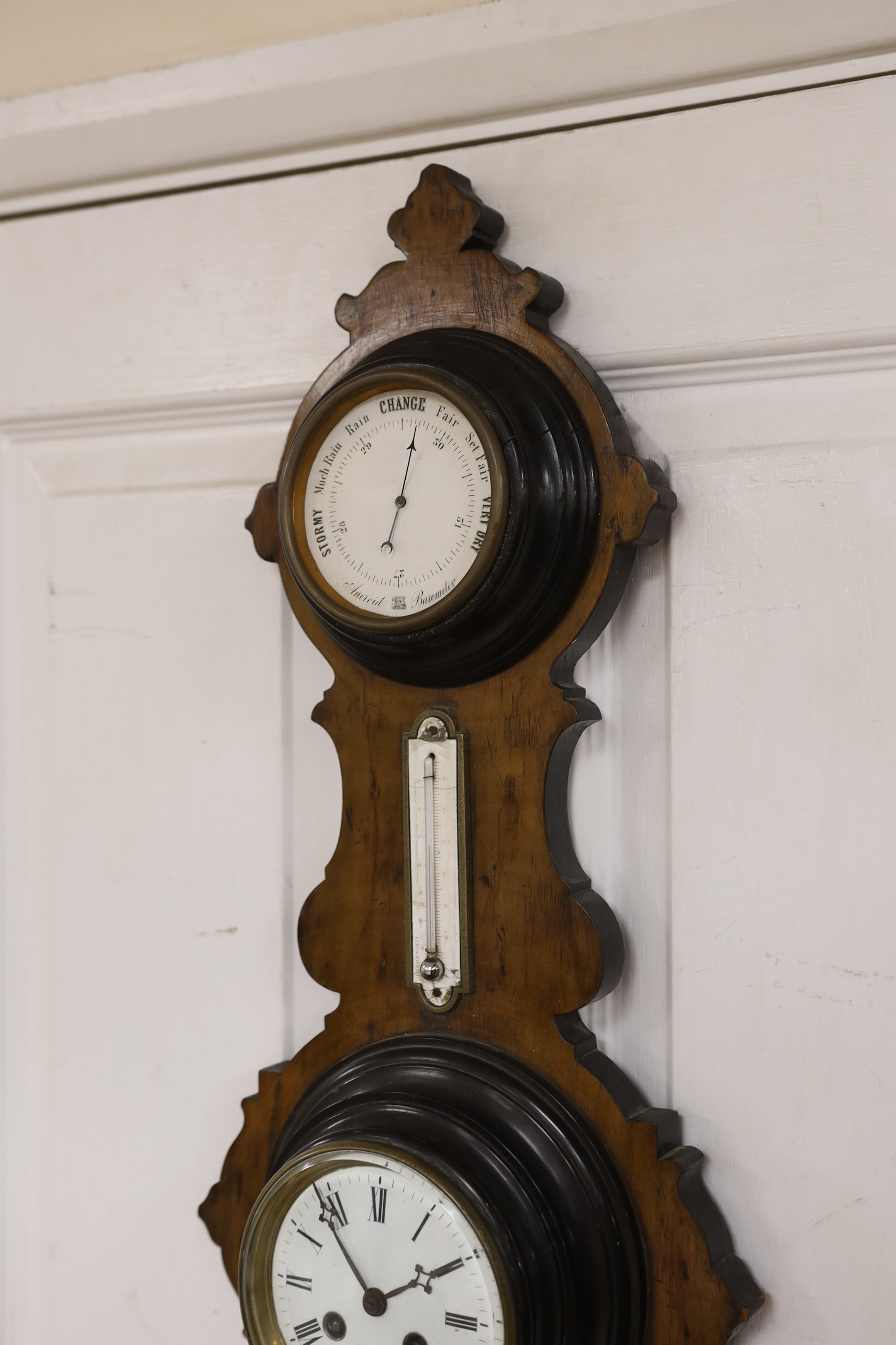 A French barometer with clock, 65cm high